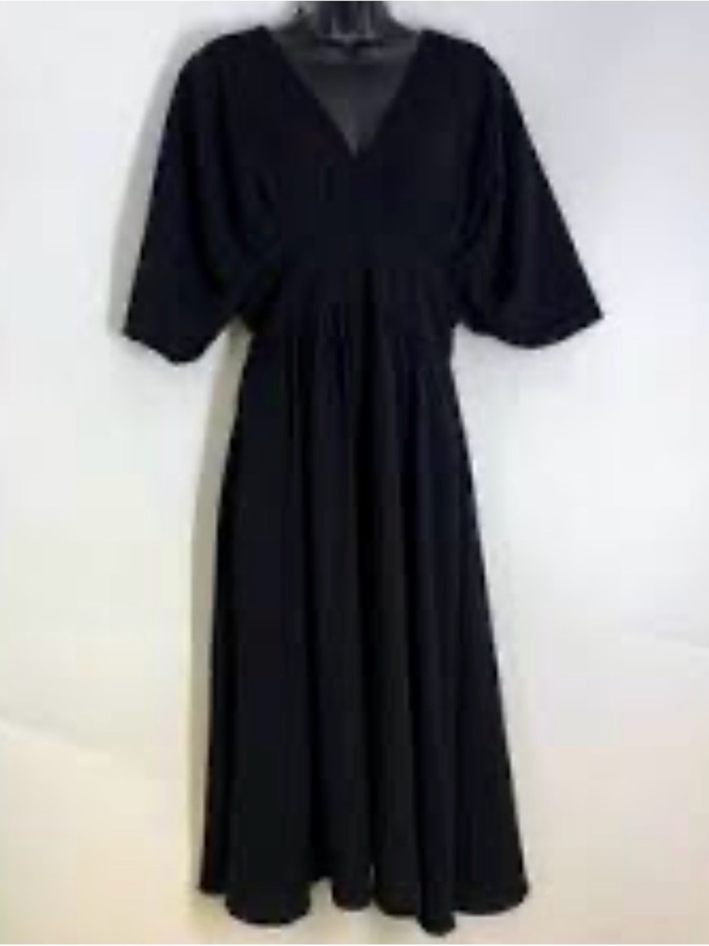 Alexia Admor Black V-Neck Midi Dress with Elbow-Length Flutter Sleeves